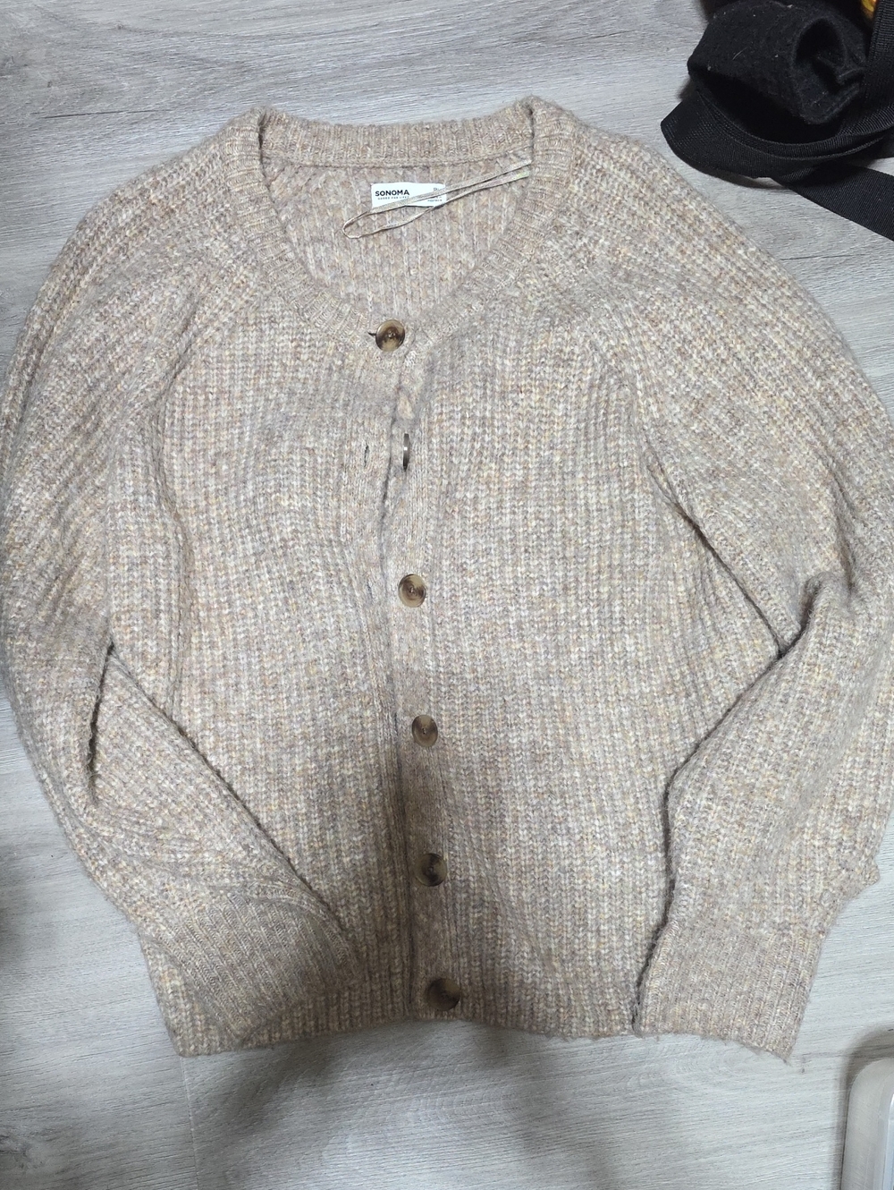 Sonoma Womens Neutral Beige Button-Front Cardigan